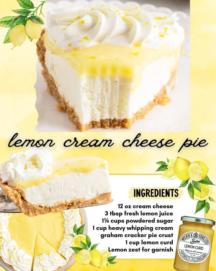 Delicious lemon cream cheese pie topped with lemon zest