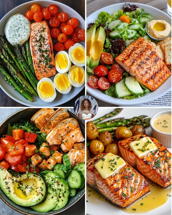 Lemon Dill Salmon served with colorful roasted vegetables