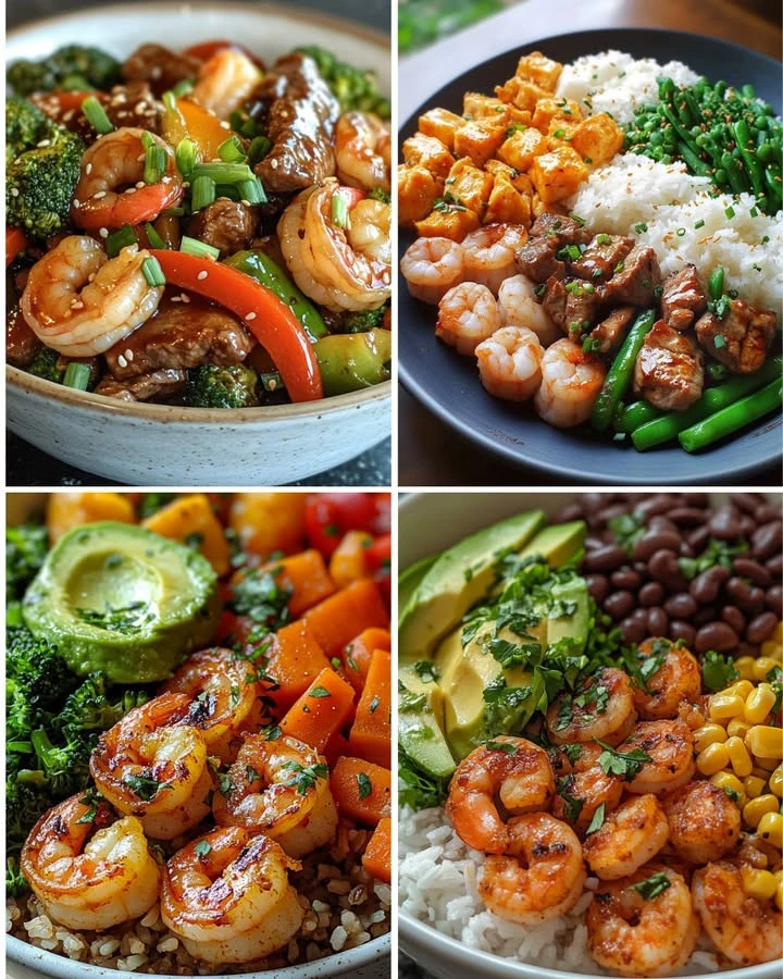 Healthy Lemon Garlic Shrimp Bowl with Brown Rice and Veggies