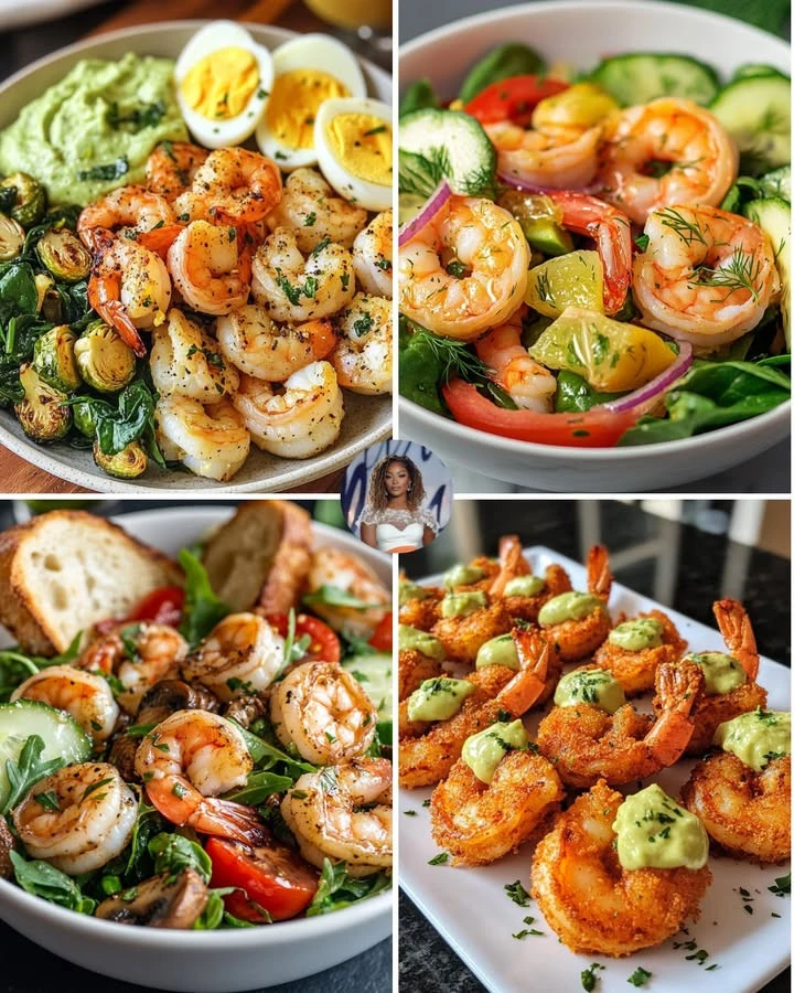 Dish of Lemon Garlic Shrimp served with roasted cauliflower and garnished with herbs.