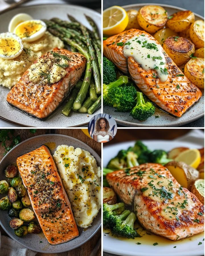 Lemon Herb Salmon served with roasted asparagus on a plate
