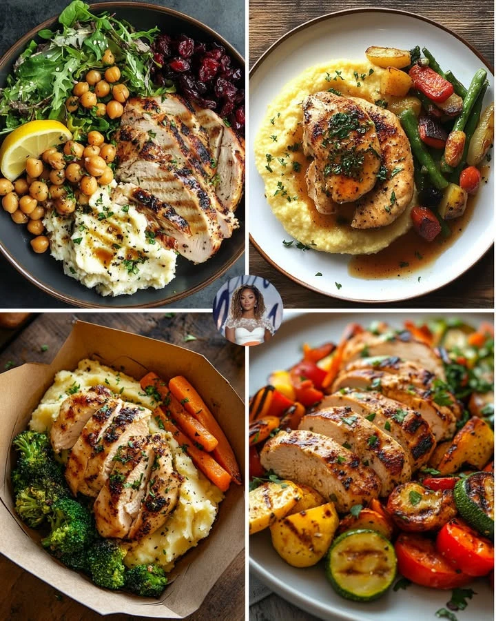 Delicious Lemon Herb Turkey served with creamy mashed chickpeas.
