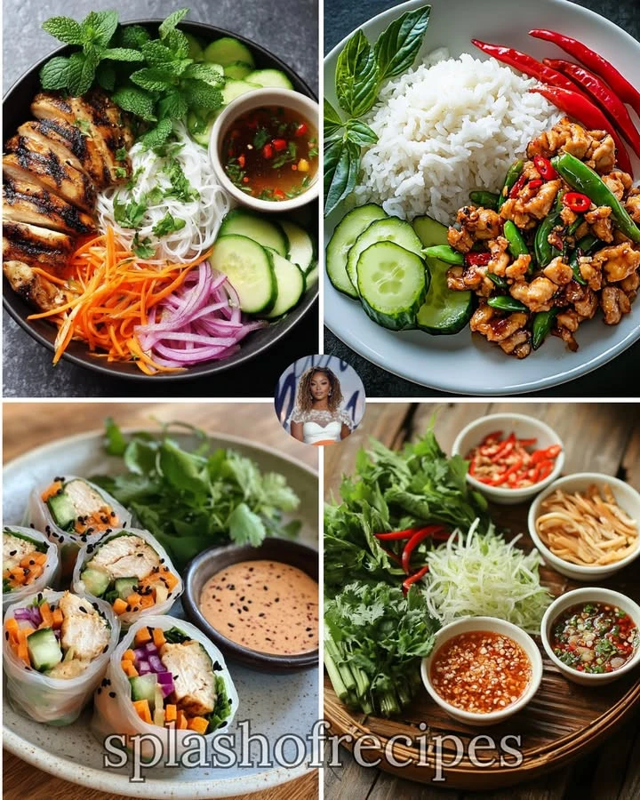 Delicious lemongrass chicken and vegetable noodle bowl beautifully presented.