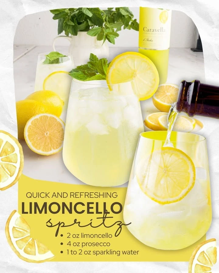Refreshing Limoncello Spritz cocktail garnished with lemon slices.