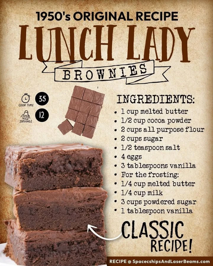 Deliciously rich Lunch Lady Brownies served on a plate