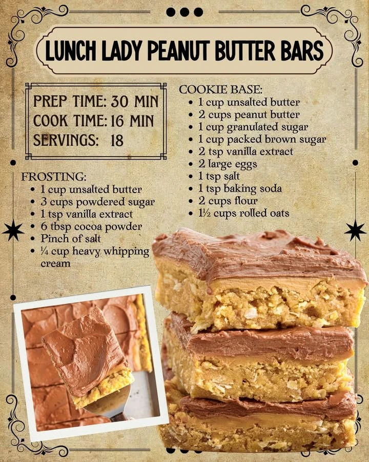 Delicious Lunch Lady Peanut Butter Bars served on a plate with a glass of milk