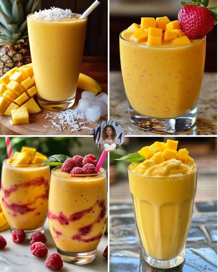 Fresh Mango-Coconut Smoothie served in a glass with a straw