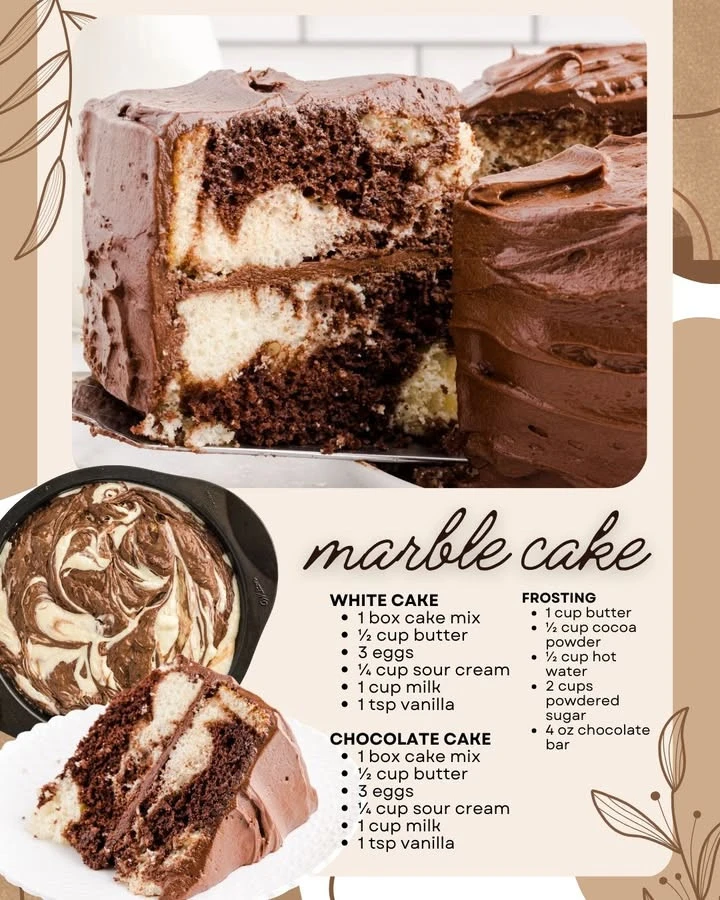 Slice of homemade marble cake with chocolate and vanilla swirls