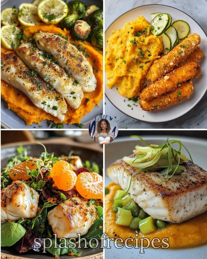 Creamy mashed sweet potatoes served with garlic butter tilapia dish.