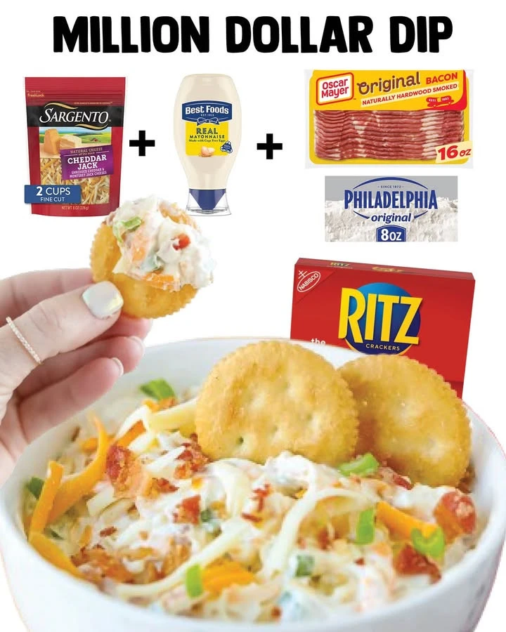 Delicious Million Dollar Dip served in a bowl with crackers