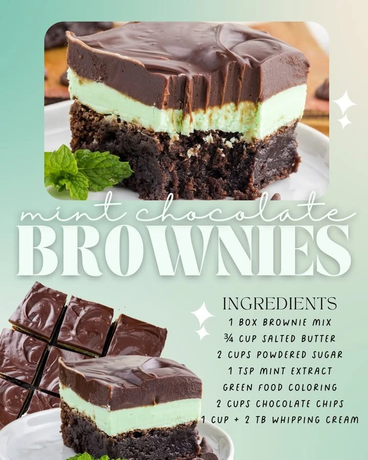 Delicious mint chocolate brownies with mint frosting and chocolate drizzle