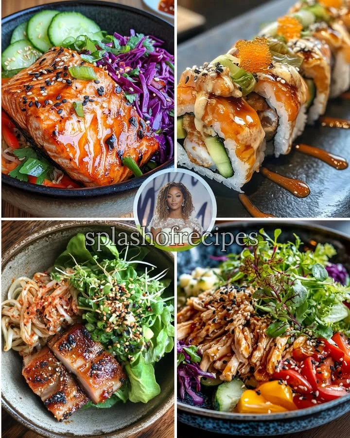 Miso salmon bowl with colorful rainbow slaw and fresh vegetables.
