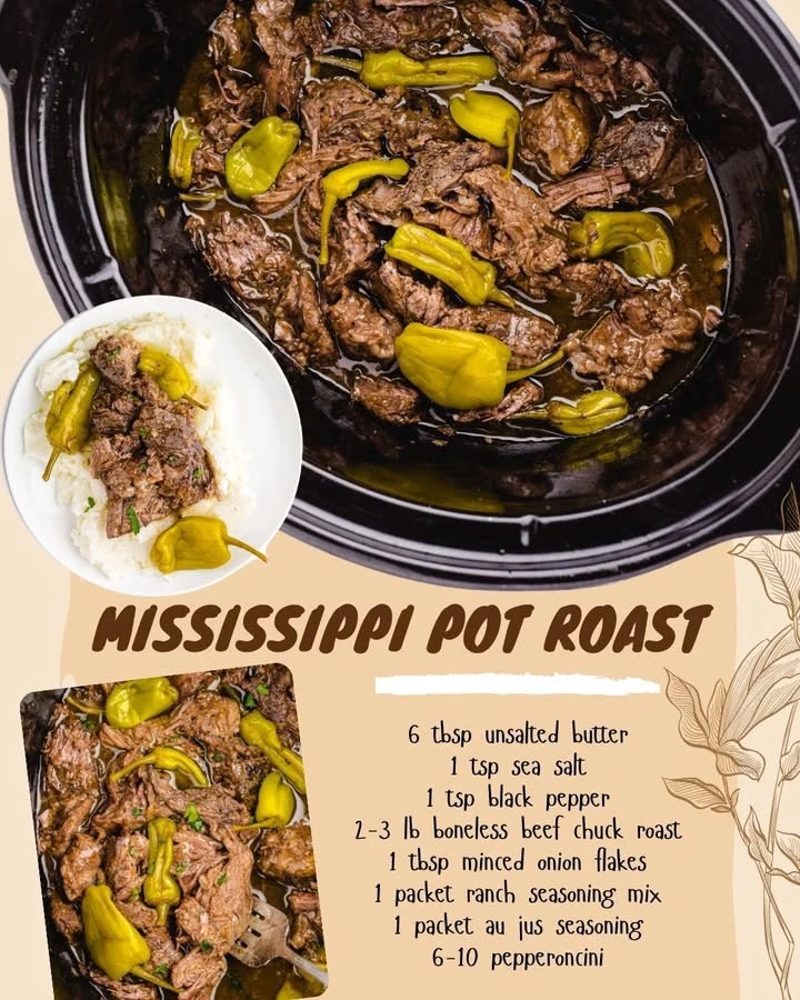 Delicious Mississippi Pot Roast served with vegetables and gravy