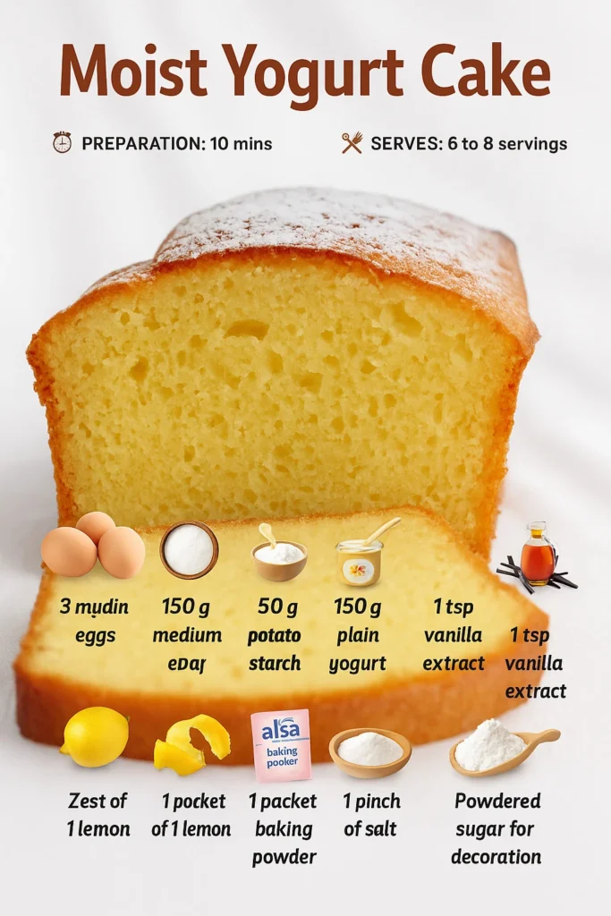 Deliciously moist yogurt cake topped with fresh berries and whipped cream