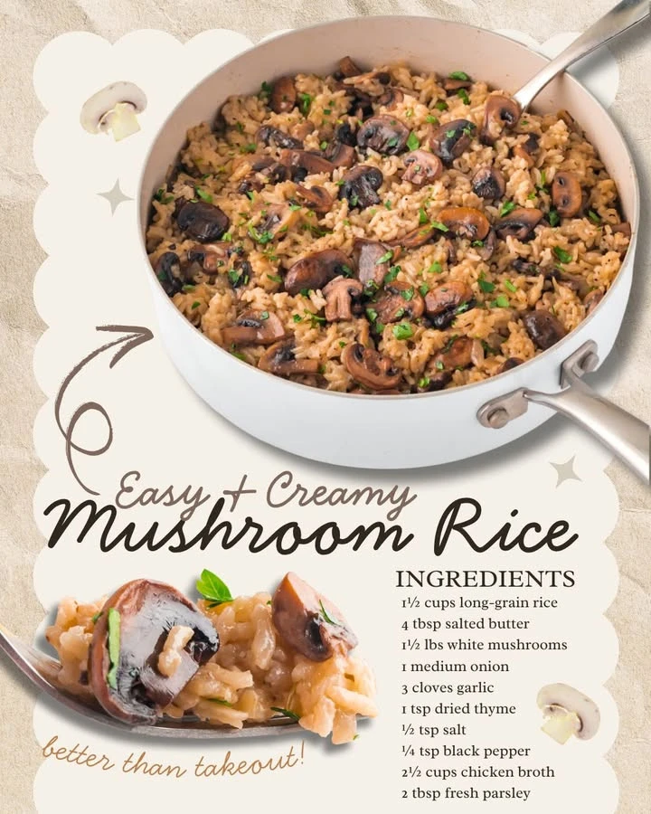 Delicious mushroom rice served in a bowl with fresh herbs on top