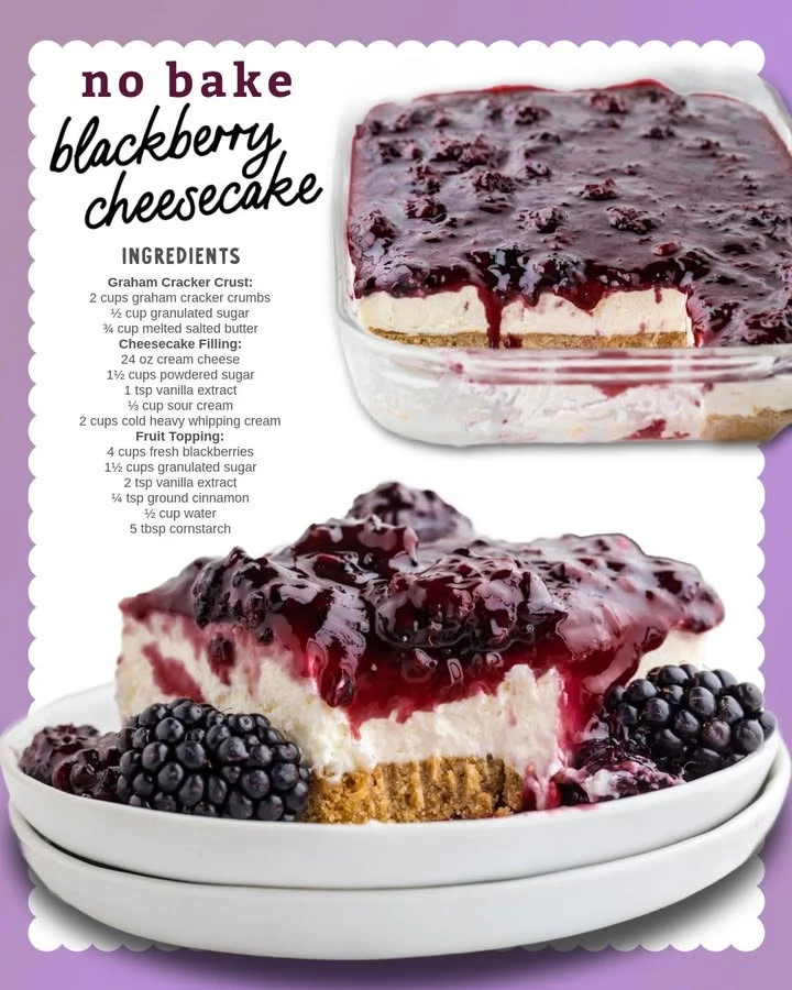 Delicious no bake blackberry cheesecake topped with fresh blackberries