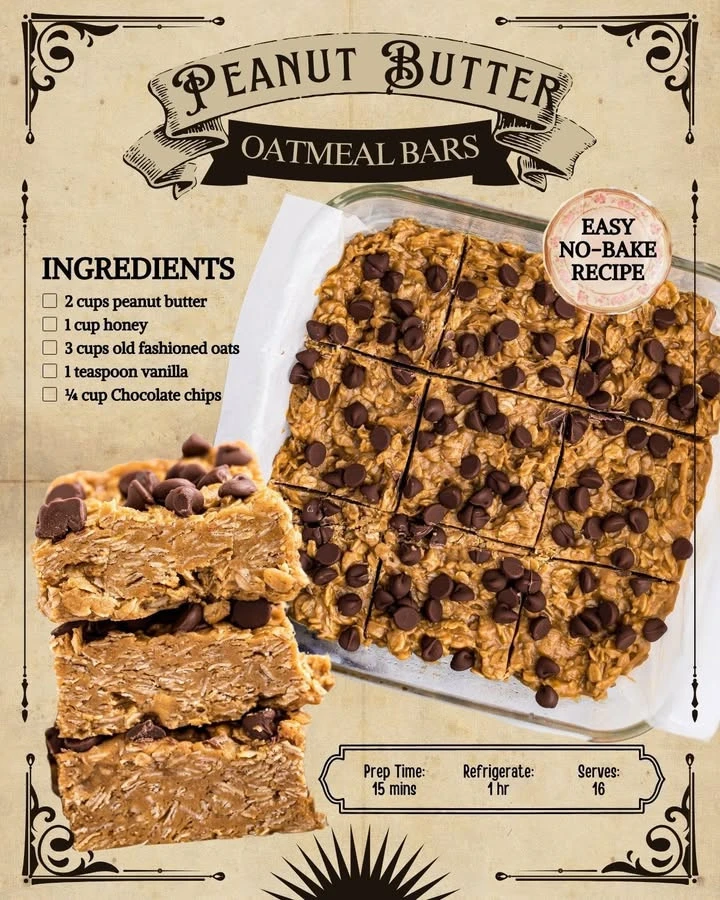 No bake peanut butter oatmeal bars stacked on a plate