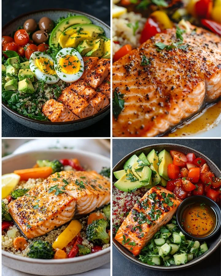 Nourishing grilled salmon on a veggie quinoa bowl for a healthy meal.