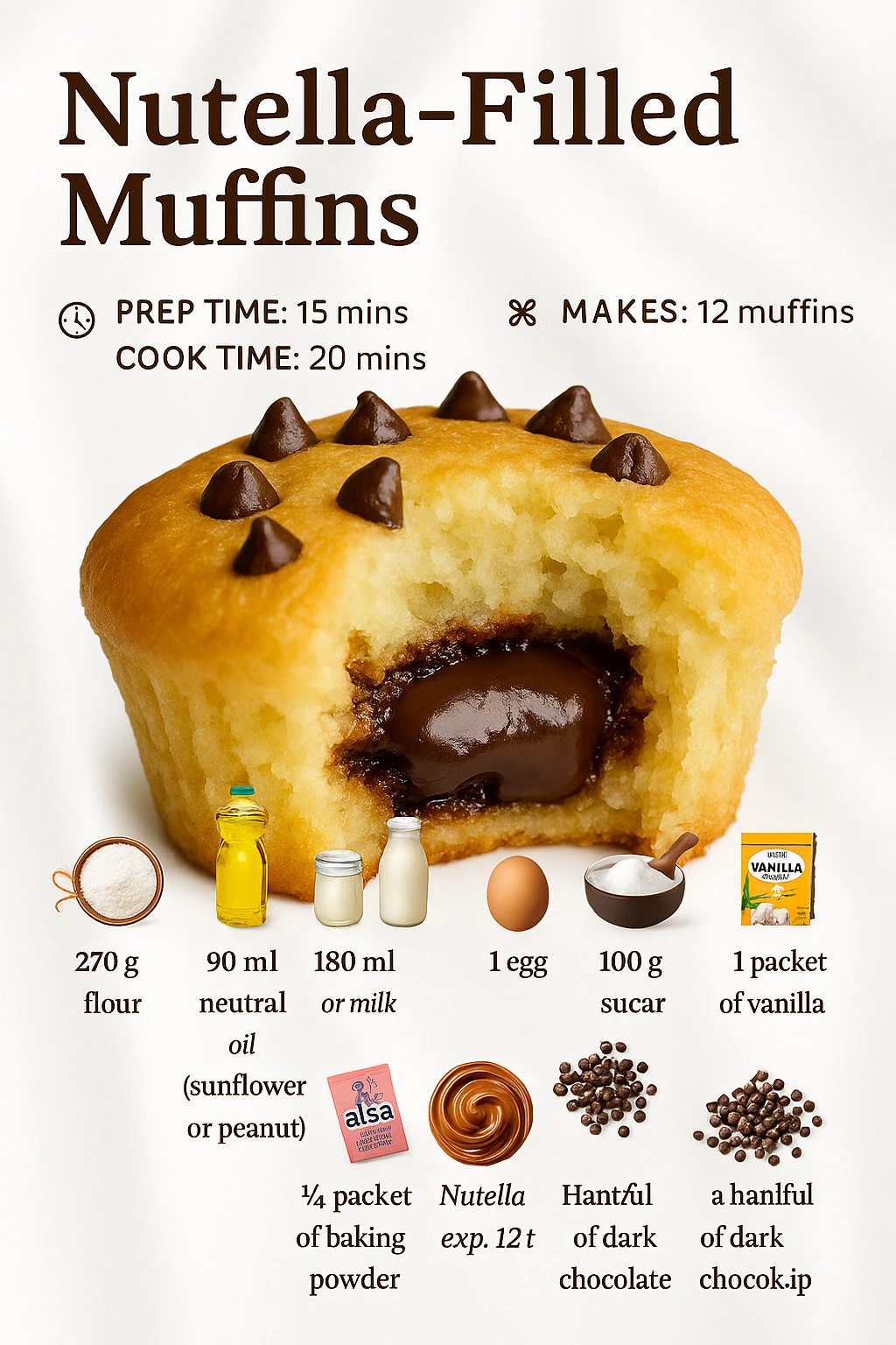 Nutella melt-in-the-middle muffins with a rich chocolate filling