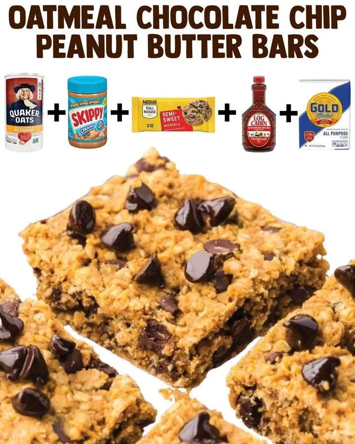 Oatmeal chocolate chip peanut butter bars on a plate