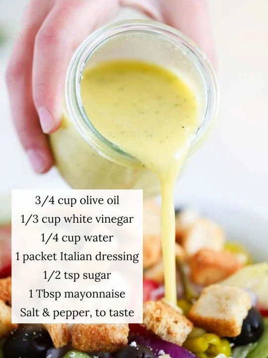 Delicious Olive Garden salad dressing served on a fresh salad