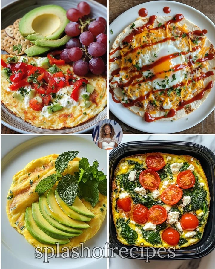 Omelette with bell peppers, onions, and goat cheese on a plate
