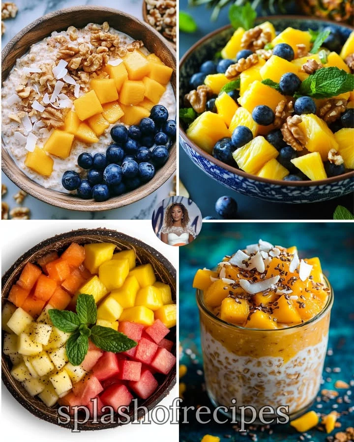 Bowl of colorful overnight oats topped with fruits and nuts
