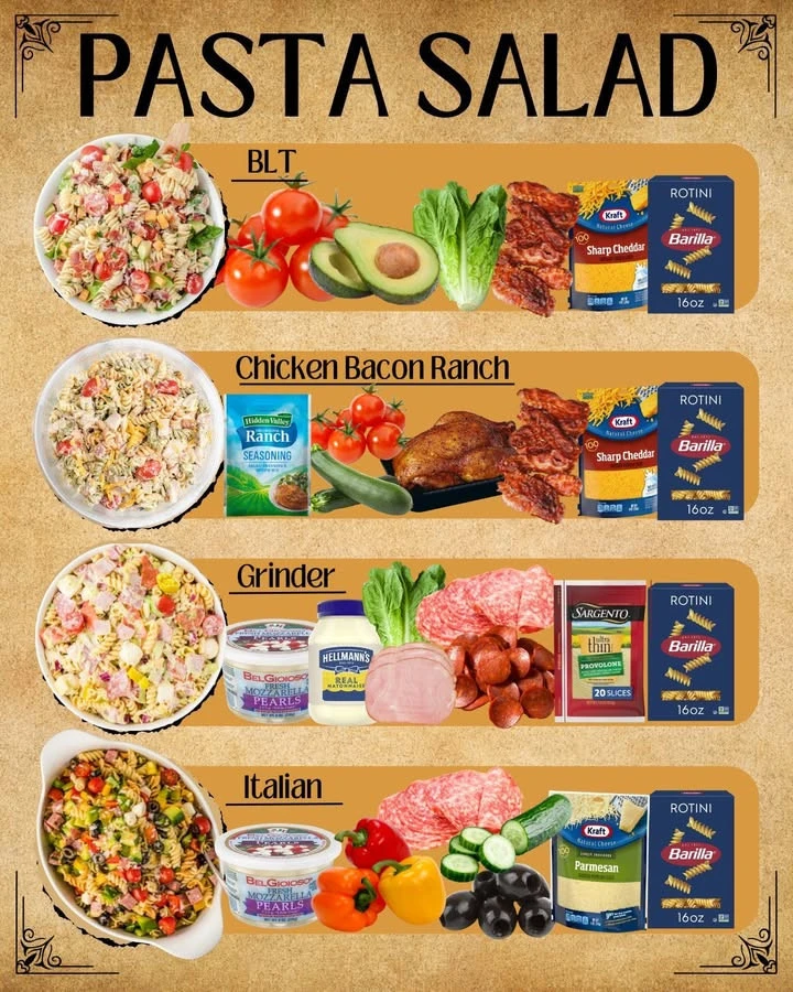 Colorful and fresh pasta salad with vegetables and dressing