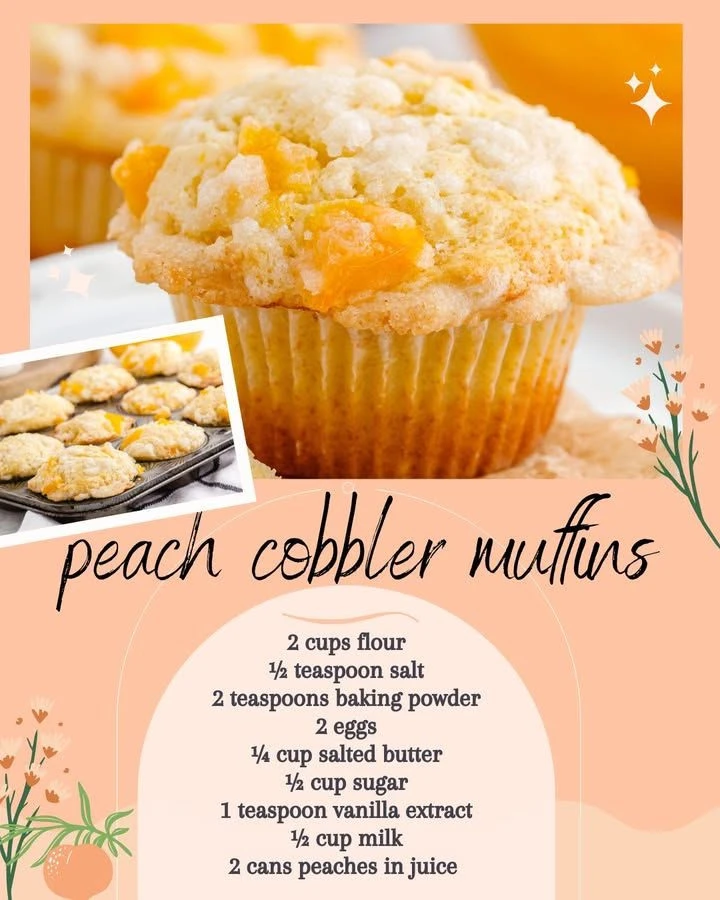 Delicious Peach Cobbler Muffins with peaches and crumble topping