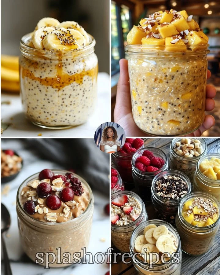 Bowl of peanut butter banana overnight oats topped with banana slices and nuts