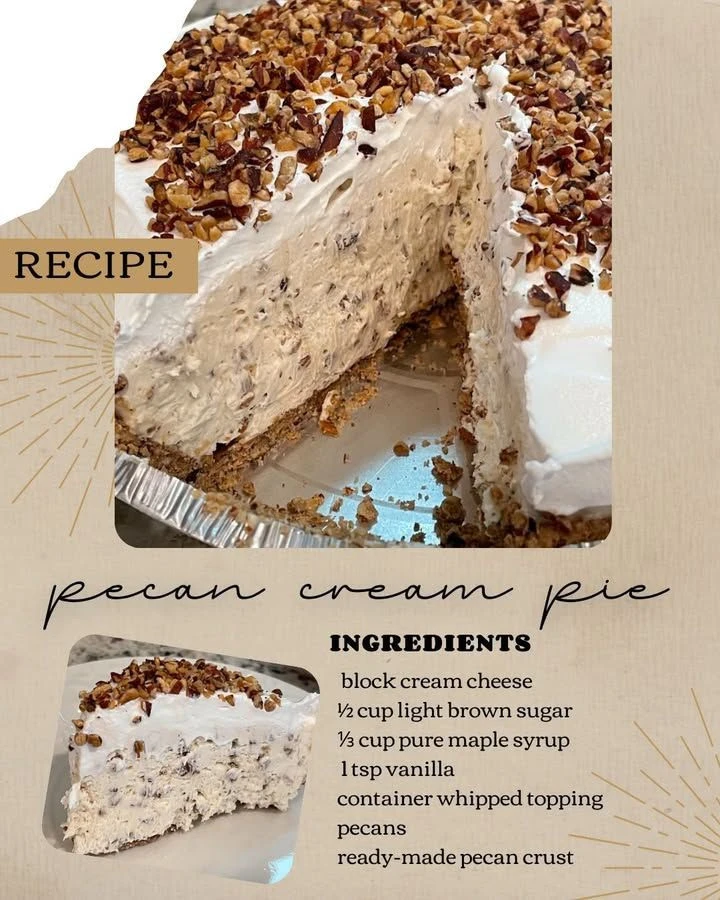 Delicious homemade Pecan Cream Pie with nuts and creamy filling