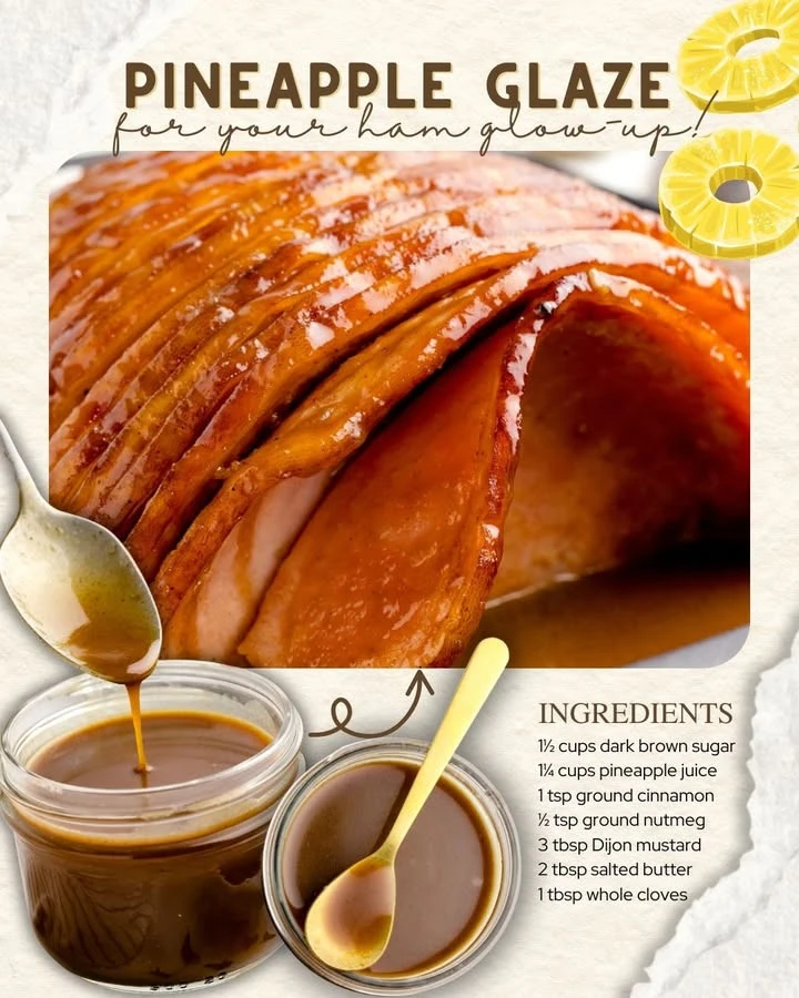 Delicious Pineapple Glazed Ham on a serving platter with garnishes.