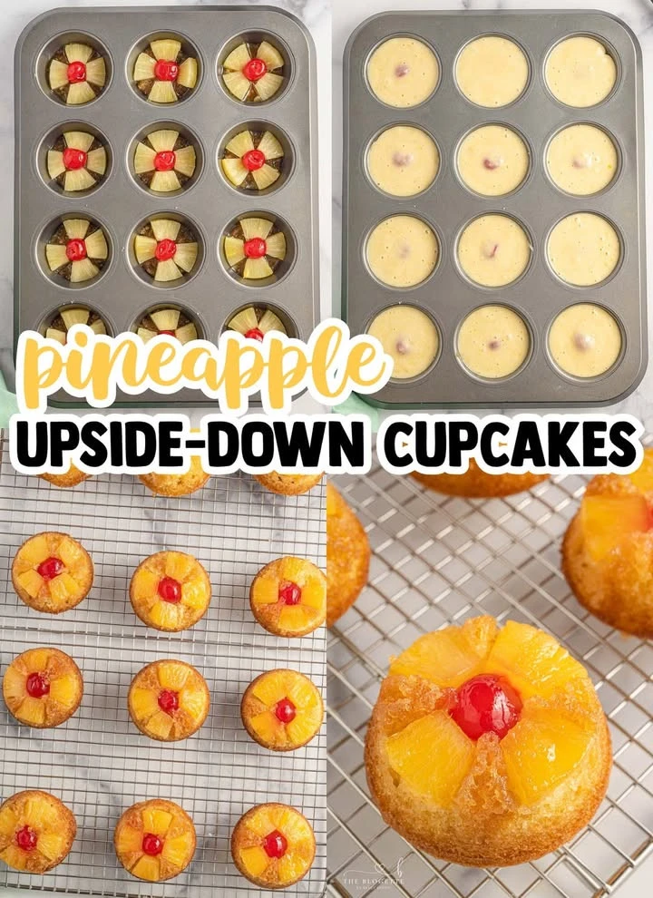 Deliciously topped pineapple upside-down cupcakes with caramelized pineapple slices