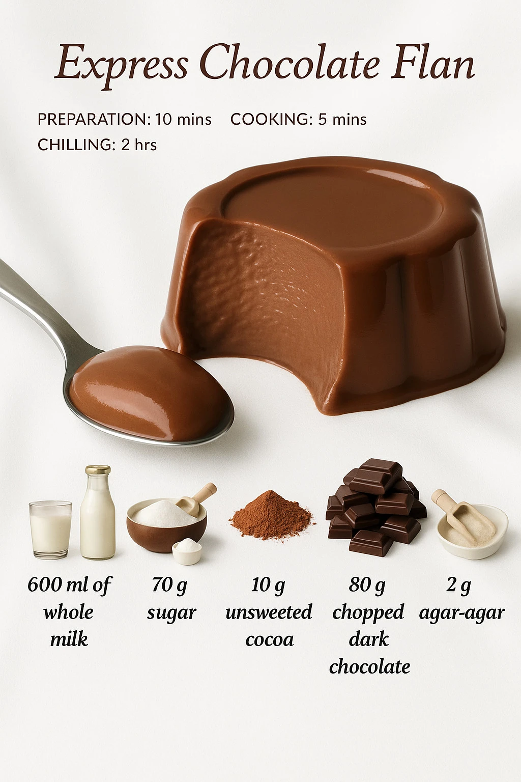 Delicious quick chocolate flan without eggs on a dessert plate