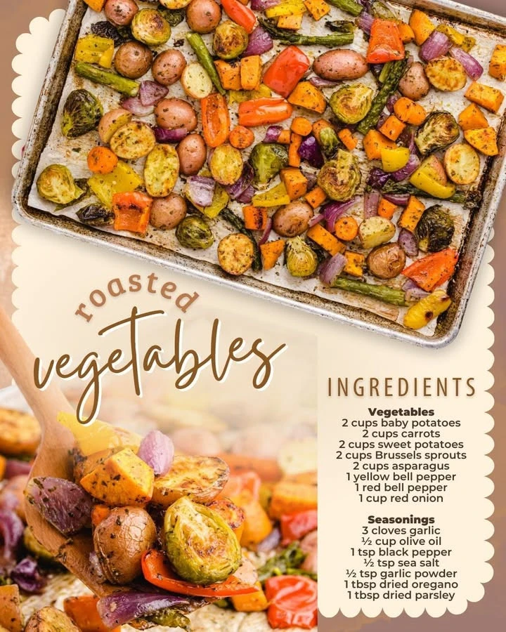 Colorful platter of beautifully roasted vegetables including carrots, bell peppers, and zucchini.