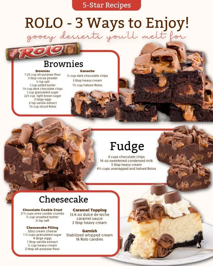 Delicious Rolo desserts with chocolate and caramel toppings