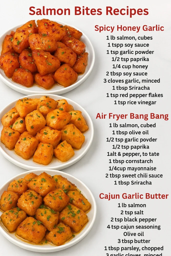 Delicious salmon bites arranged on a platter for an appetizer or snack.
