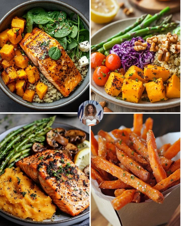A delicious Salmon & Sweet Potato Plate showcasing vibrant colors and healthy ingredients.