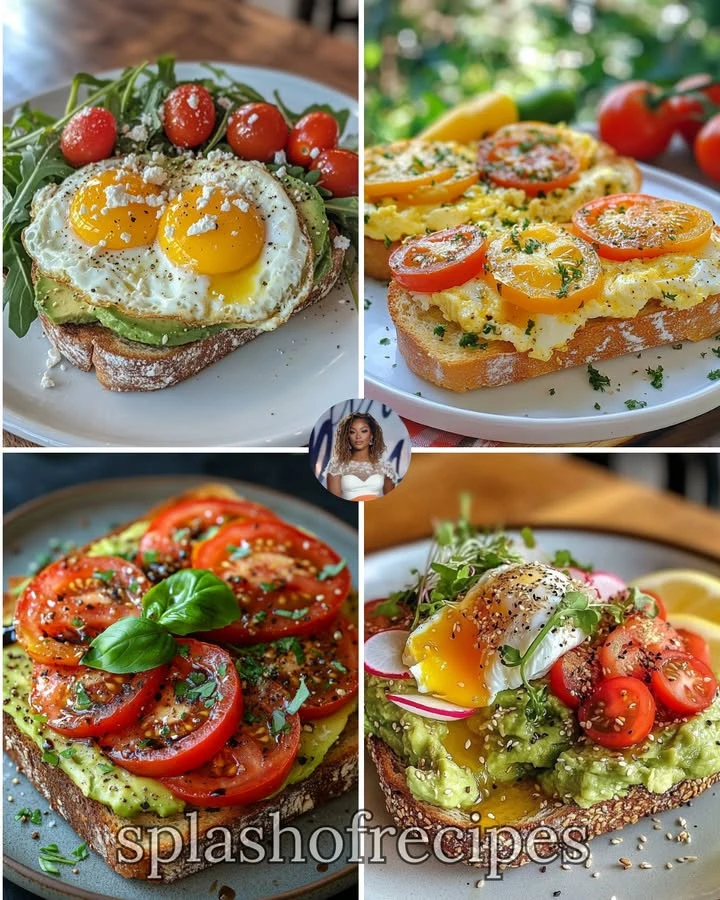 Scrambled eggs with avocado toast on a plate, breakfast healthy meal