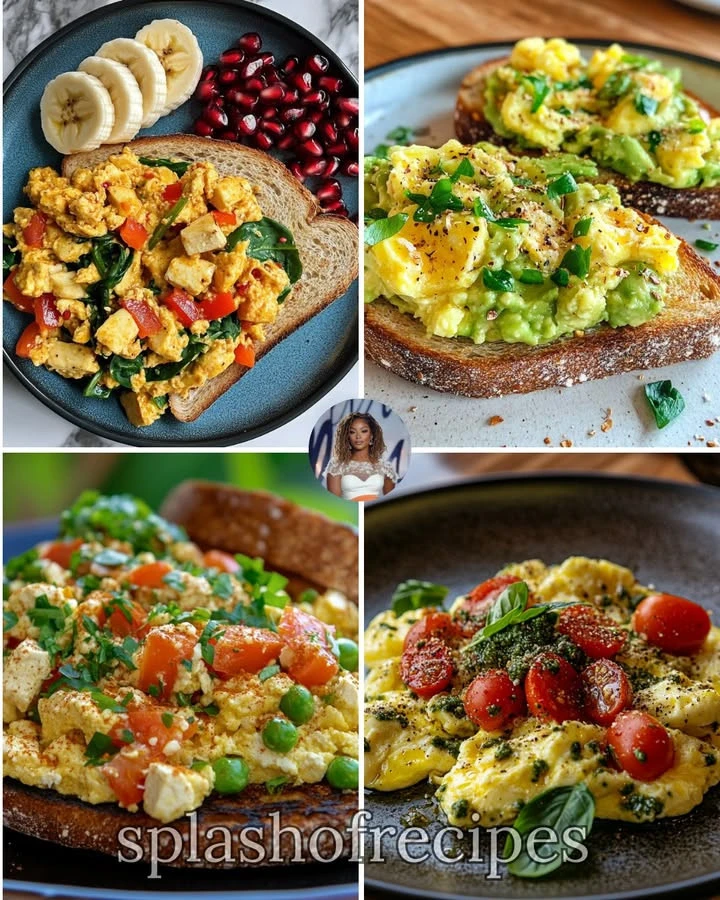 Scrambled tofu with bell peppers and spinach served on a plate