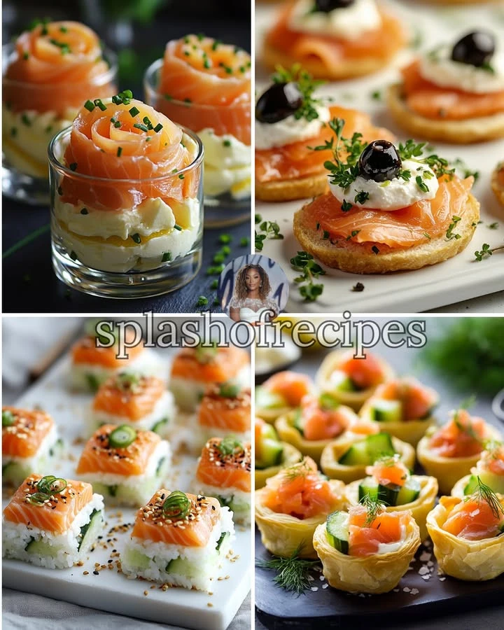 Smoked salmon and cream cheese verrines garnished with lemon