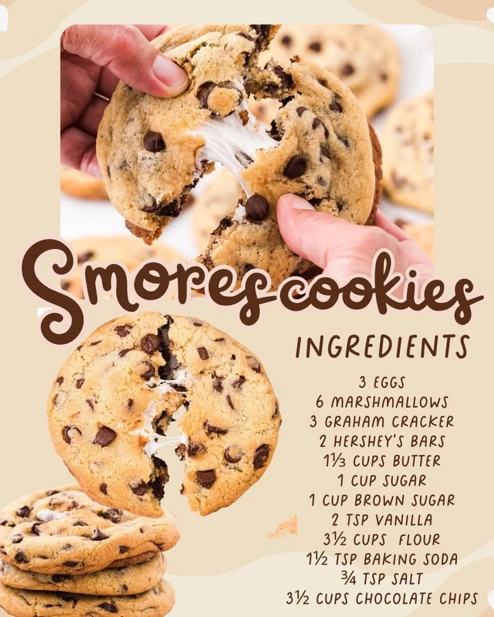 Delicious S'mores Cookies with chocolate, marshmallow, and graham cracker bits