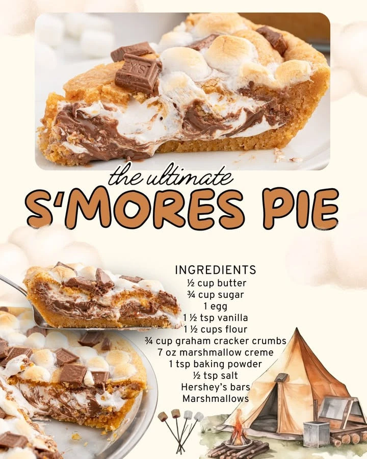 Delicious S'mores pie with chocolate, marshmallow, and graham cracker crust
