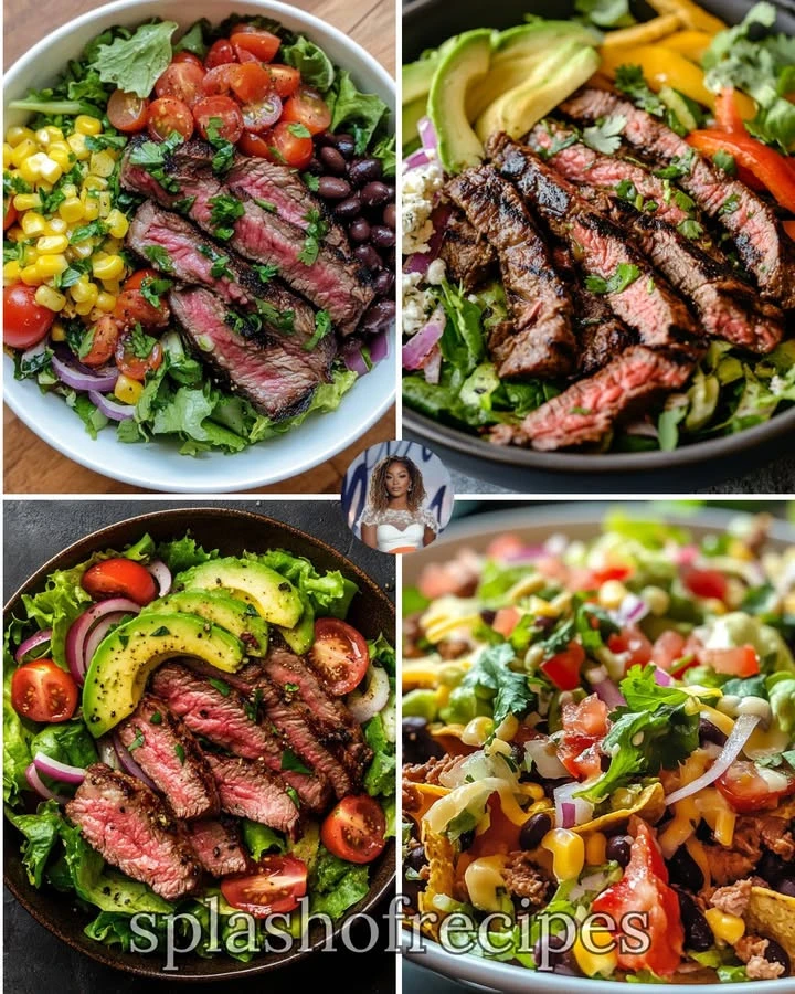 Southwest grilled steak salad with fresh greens and zesty dressing