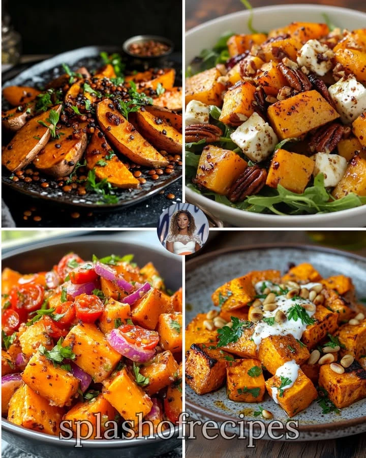 Spiced lentil and roasted veggie salad served in a bowl