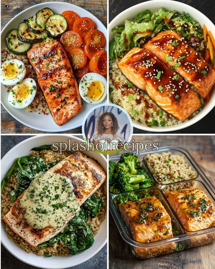 Spicy honey glazed salmon served with colorful roasted vegetables