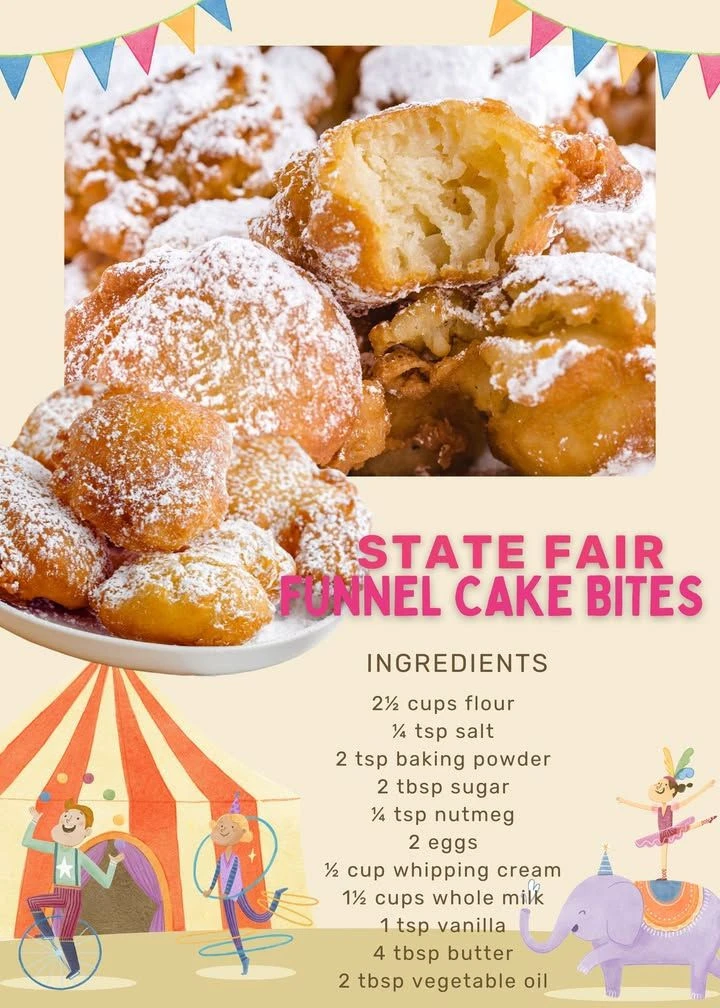 Delicious state fair funnel cake bites dusted with powdered sugar