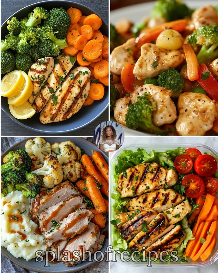 Plate of steamed vegetables paired with herb-grilled chicken, healthy meal option.