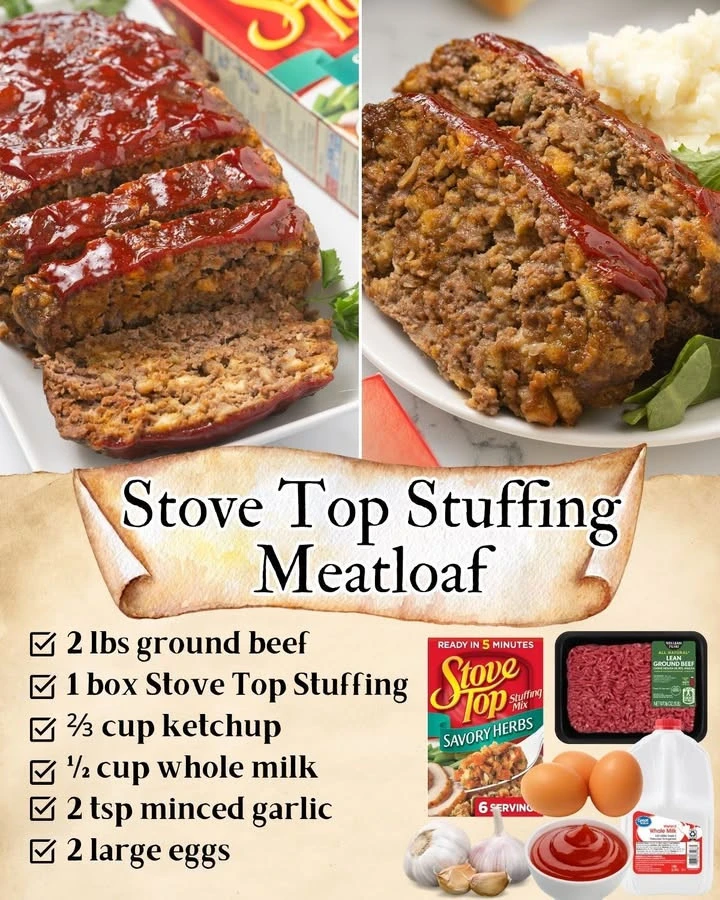 Delicious Stove Top Stuffing Meatloaf served with a side of vegetables