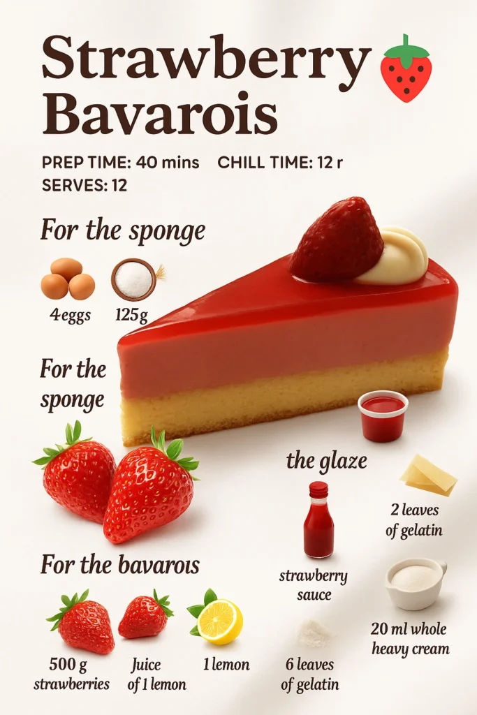 Delicious Strawberry Bavarian Cream dessert in a glass with fresh strawberries on top